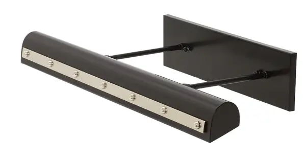 This 24-inch LED picture light combines classic traditional styling with modern LED efficiency. Features distinctive rivet motif with ball and strap accents, delivering 720 lumens of warm 2700K light ideal for artwork illumination.