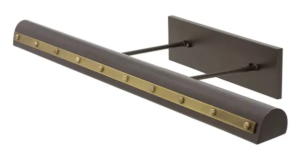 This 36-inch LED picture light combines classic traditional styling with modern LED efficiency. Features distinctive rivet motif with ball and strap accents in rich mahogany bronze finish with antique brass details.