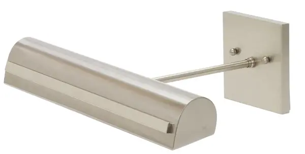This 14-inch picture light combines classic traditional styling with modern LED efficiency. The strap motif detail and dual-finish nickel create sophisticated accent lighting for artwork and wall displays.