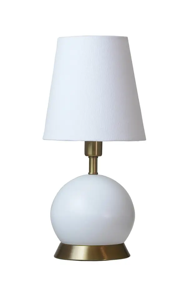 The Geo Ball Mini Accent Lamp combines clean geometric design with warm brass accents in a compact 12-inch form. Perfect for adding ambient lighting to small spaces without overwhelming the surface area.