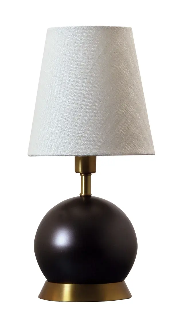 The Geo Ball Mini Accent Lamp combines geometric design with warm metallic finishes. At just 12" tall, this compact fixture delivers focused task lighting perfect for intimate spaces and accent applications.
