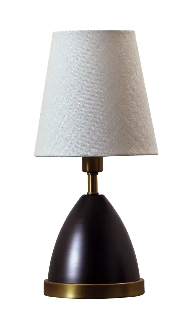 The Geo Parabola Mini Accent Lamp combines contemporary geometric design with warm metallic finishes. At just 12 inches tall, this compact accent lamp delivers focused task lighting perfect for intimate spaces.