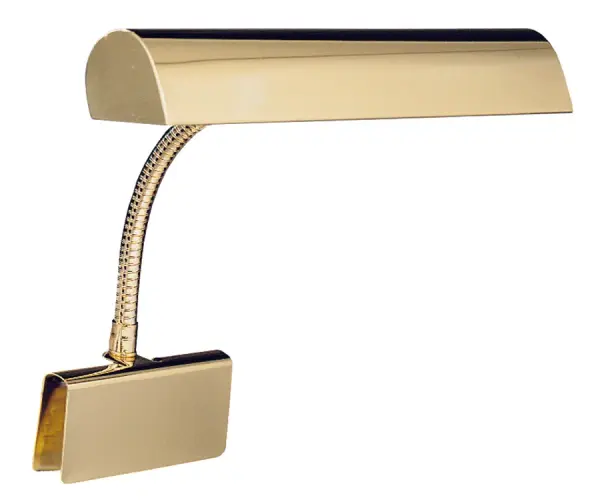 This elegant 14" clamp lamp combines traditional brass styling with practical task lighting. Dual 25-40W bulbs provide ample illumination for reading music or working at a desk, while the adjustable clamp fits surfaces up to 0.75" thick.
