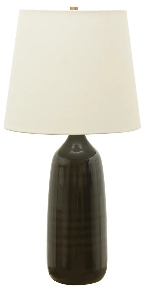The Scatchard table lamp combines artisanal ceramic craftsmanship with a rich brown gloss finish. At 31" tall, it makes a bold statement while the cream linen shade softens the look. Perfect for traditional and contemporary spaces alike.
