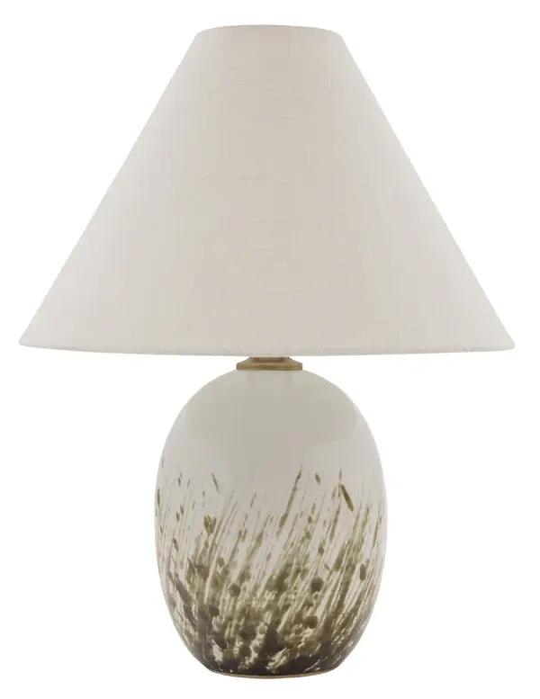 The Scatchard table lamp combines traditional ceramic craftsmanship with a clean white gloss finish. At 22.5" tall with a generous 17" shade, it provides substantial lighting while maintaining elegant proportions for versatile placement.