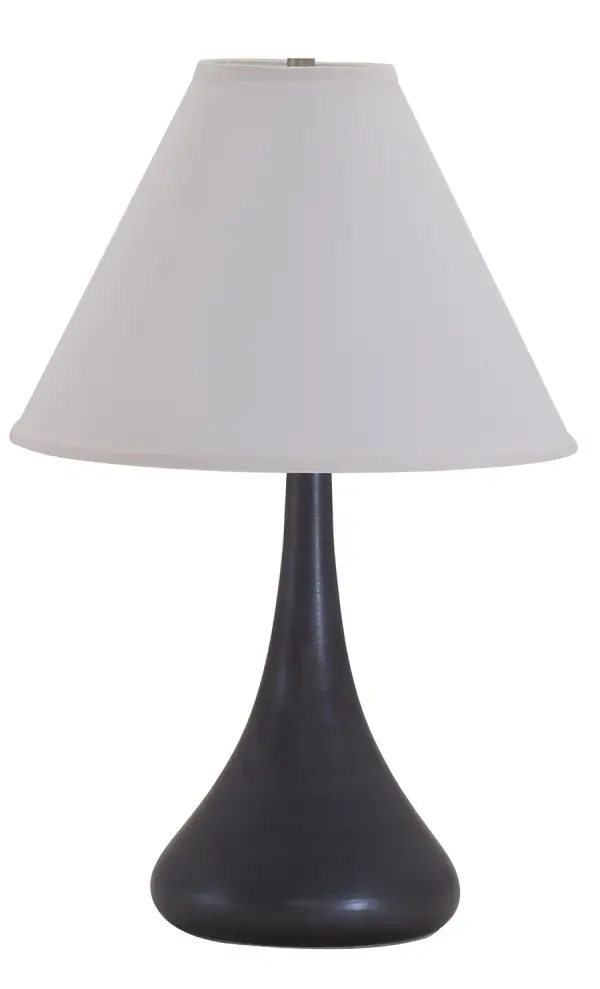 The Scatchard table lamp combines traditional ceramic craftsmanship with a modern matte black finish. At 23" tall with a 15" diameter shade, it provides substantial presence and ambient lighting for living spaces and bedrooms.
