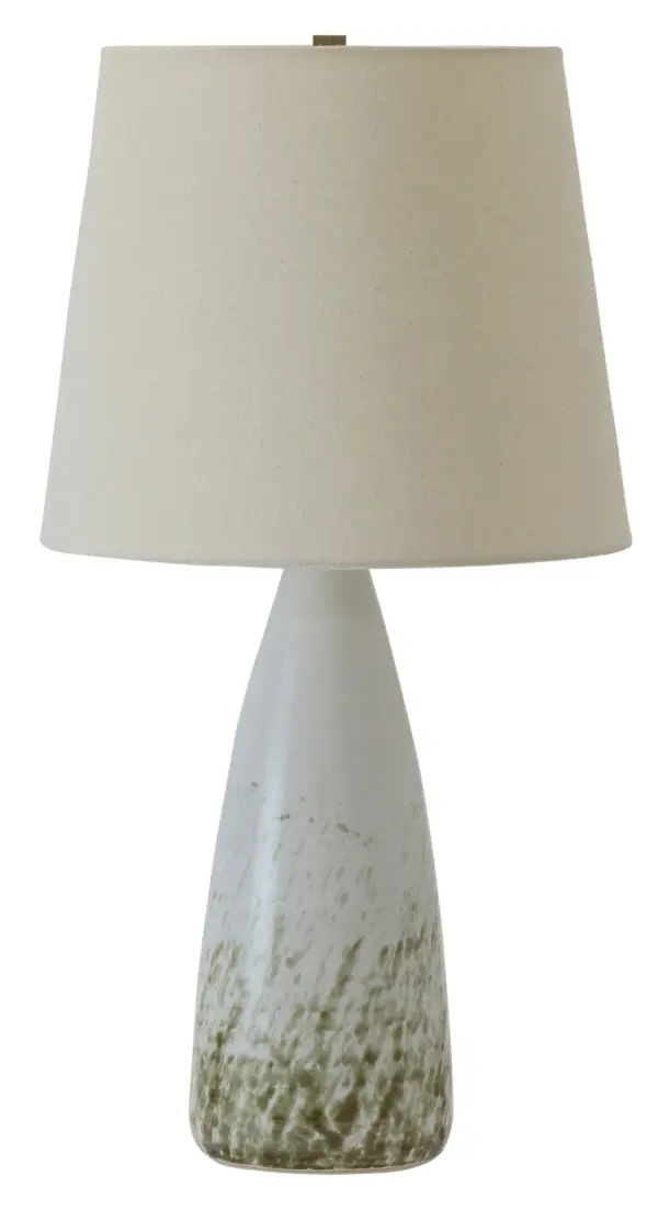 The Scatchard table lamp combines traditional ceramic craftsmanship with a clean white gloss finish. At 25.5 inches tall with a linen shade, it provides substantial presence and warm ambient lighting for bedrooms and living spaces.