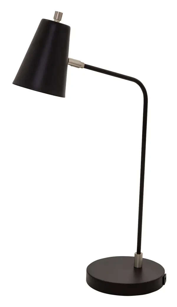 The Kirby LED table lamp combines contemporary styling with practical functionality. Its adjustable design and built-in USB port make it ideal for modern workspaces and bedrooms requiring task lighting.