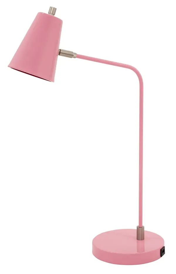 The Kirby LED table lamp combines contemporary style with practical functionality. Its adjustable design and built-in USB port make it ideal for modern workspaces, while the pink finish adds personality.