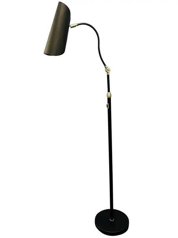 The Logan floor lamp combines functionality with style, featuring an adjustable height design (48-64 inches) and sophisticated black and satin nickel finish. Perfect for reading or ambient lighting in various settings.