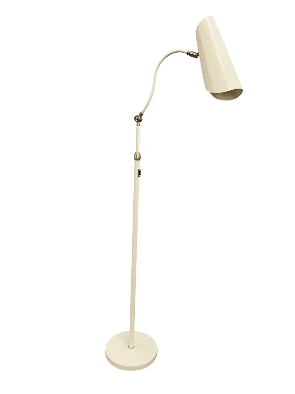 The Logan floor lamp combines functionality with style, featuring an adjustable height design (48-64 inches) and a crisp white finish with satin nickel accents. Perfect for reading or ambient lighting in various settings.