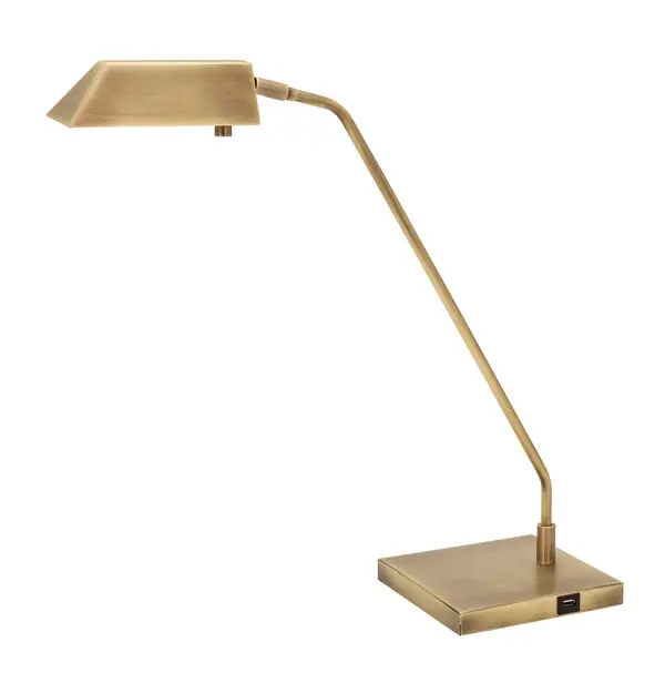 The Newbury combines timeless traditional styling with practical modern features. Its antique brass finish and compact footprint make it ideal for desks and nightstands, while the integrated USB port adds contemporary functionality.