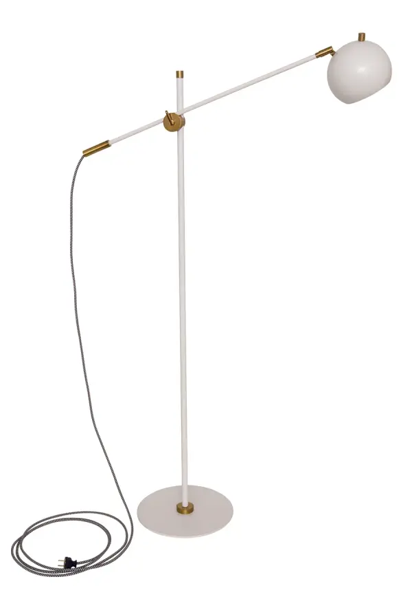 The Orwell counterbalance floor lamp combines modern functionality with refined style. Its adjustable arm and integrated LED provide focused task lighting, while the white and weathered brass finish adds warmth to contemporary spaces.