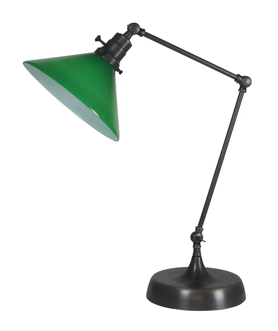 Classic Industrial Task Lamp with Vintage Green Glass Shade