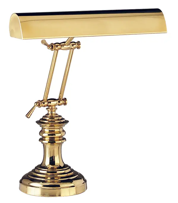 This traditional 14" piano lamp combines timeless polished brass styling with practical dual-bulb illumination. Perfect for focused task lighting on pianos, desks, or side tables with convenient base-mounted switch control.