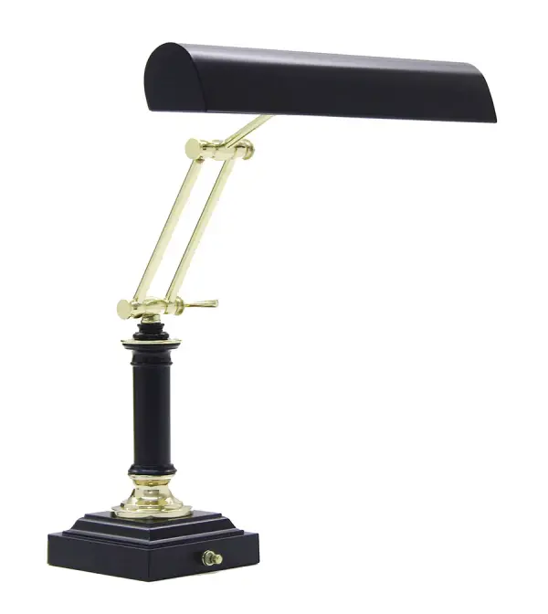 14" Piano and Desk Lamp in Polished Brass with Black Accents