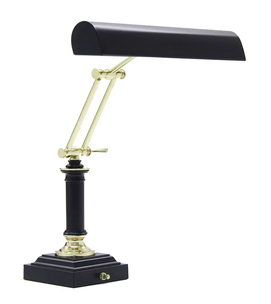 14" Piano and Desk Lamp in Polished Brass with Black Accents