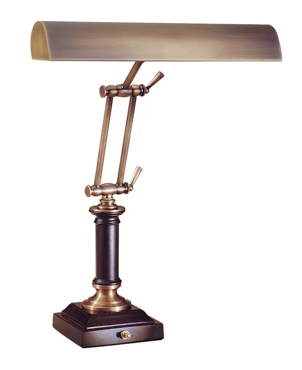 This traditional 14-inch piano lamp combines timeless design with practical task lighting. The antique brass finish with cordovan accents adds warmth and sophistication to any workspace or piano area.