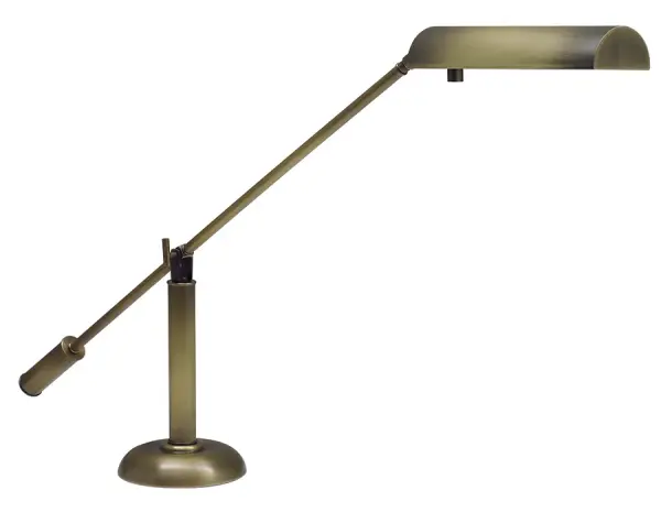 This versatile piano and desk lamp features a counter-balanced arm design for easy positioning, full-range dimmer control, and warm antique brass finish. Perfect for focused task lighting in home offices, libraries, or beside pianos.