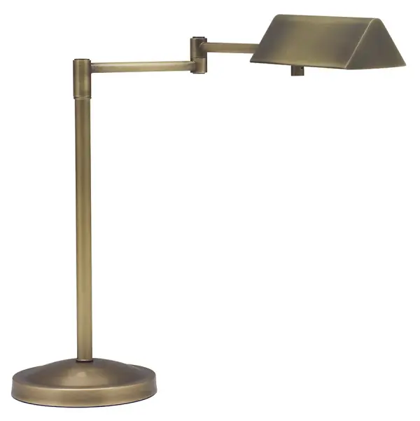 The Pinnacle desk lamp combines traditional brass styling with practical swing arm functionality. Features full-range dimming and includes a 50W halogen bulb for bright, focused task lighting in home offices and reading areas.