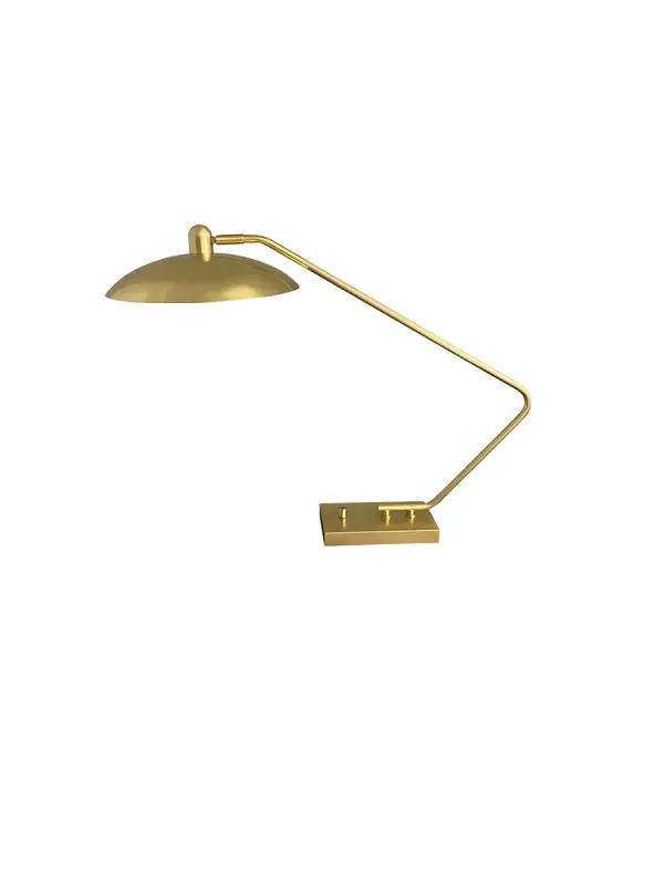 The Ridgeline task lamp combines contemporary brass styling with practical functionality. Its angled arm and dome shade provide focused task lighting, while the integrated dimmer offers customizable brightness for any workspace or bedside.