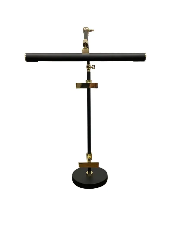 LED adjustable black and polished brass easel table lamp