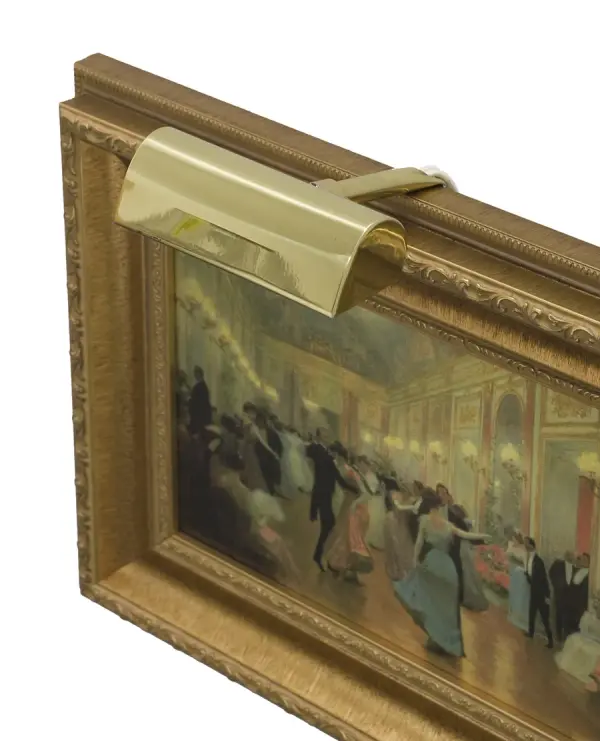 This compact 4-inch traditional picture light features polished brass construction with a convenient hi-lo switch. Perfect for highlighting artwork, photographs, or decorative pieces with adjustable illumination.