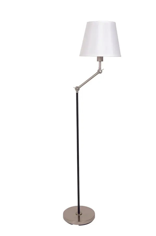 The Taylor floor lamp combines functionality with style, featuring an adjustable height design (59-62 inches) and sophisticated black and satin nickel finish. Perfect for reading or task lighting with its directional shade.