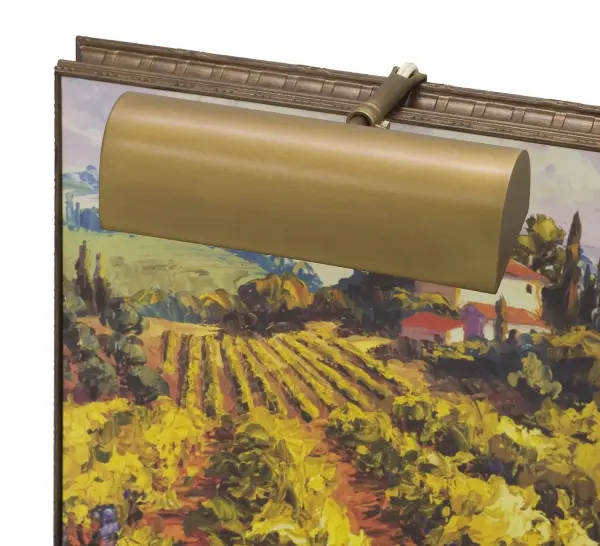 This 8-inch picture light delivers focused illumination for artwork and wall displays with traditional weathered brass styling. The plug-in design offers easy installation without hardwiring, making it ideal for renters or quick updates.