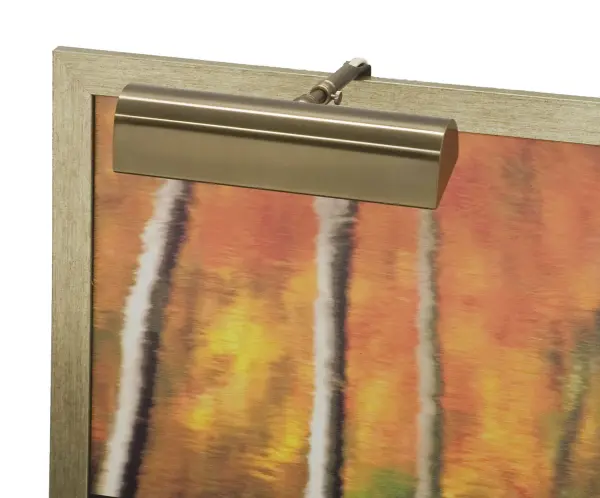 A compact 9-inch picture light in traditional statuary bronze finish, designed to highlight artwork and framed pieces. Plug-in convenience with California Title 24 compliance makes installation straightforward.
