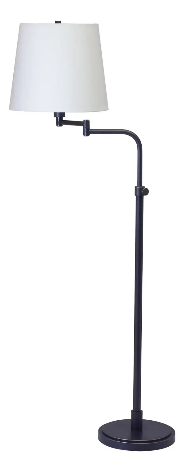 The Townhouse swing arm floor lamp combines traditional styling with practical adjustability. Its oil rubbed bronze finish and linen shade create warm ambient lighting, while the swing arm design offers flexible task lighting for reading or work.