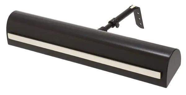 This 14-inch picture light combines traditional styling with functional illumination, featuring a distinctive strap motif and polished nickel accents. Perfect for highlighting artwork, mirrors, or architectural details.