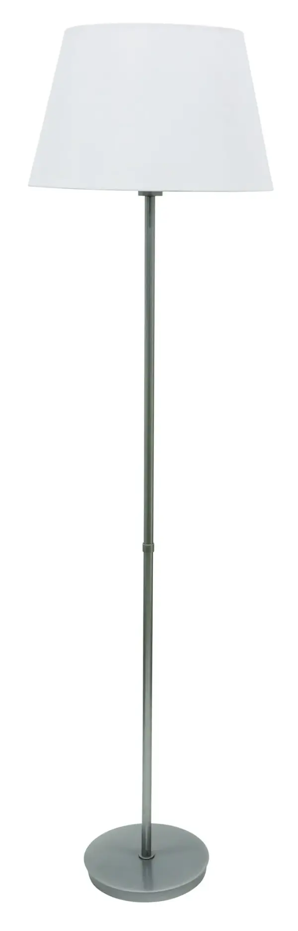 The Vernon floor lamp combines sophisticated platinum gray metalwork with crisp white linen shades, offering versatile ambient and task lighting. Standing over 5 feet tall with three independently dimmable bulbs, it provides excellent illumination for reading areas or living spaces.