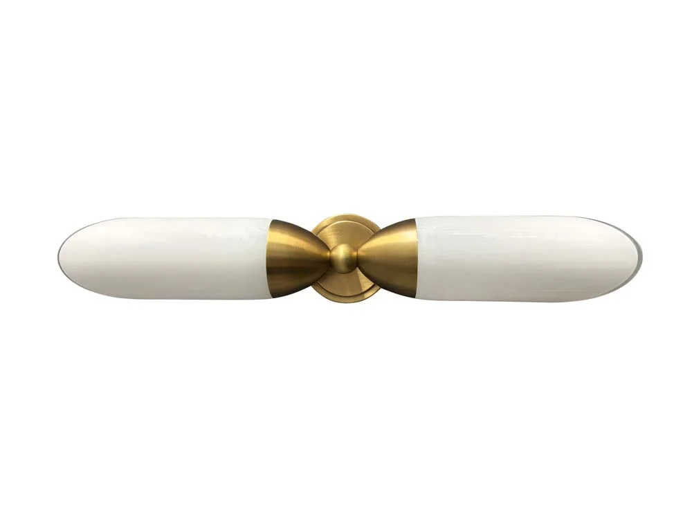 Double Brushed Brass Wall Sconce with White Glass