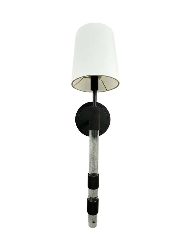 Black Fabric Shade Wall Sconce with Knurled Accents