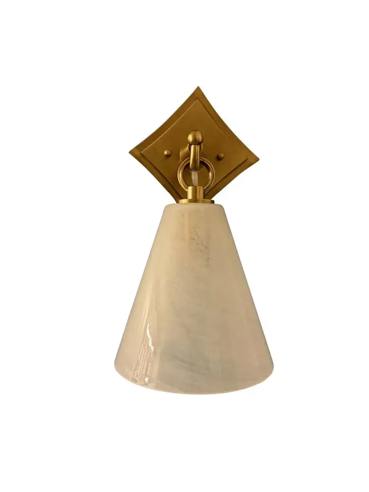 Brushed Brass Lantern Wall Sconce with White Swirl Glass