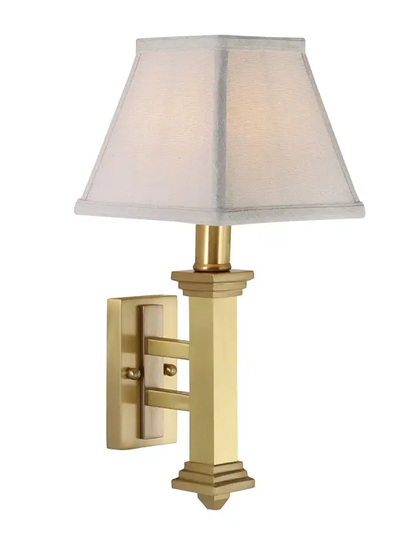 Satin Brass Wall Sconce with Off-White Linen Shade