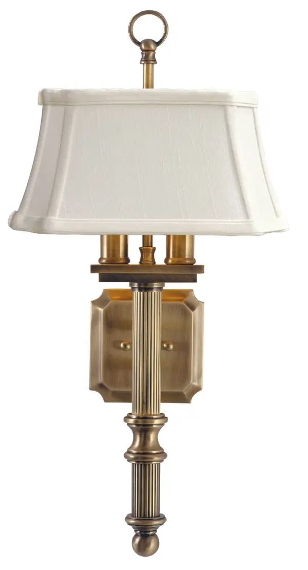 Antique Brass Wall Sconce with Off-White Linen Shade