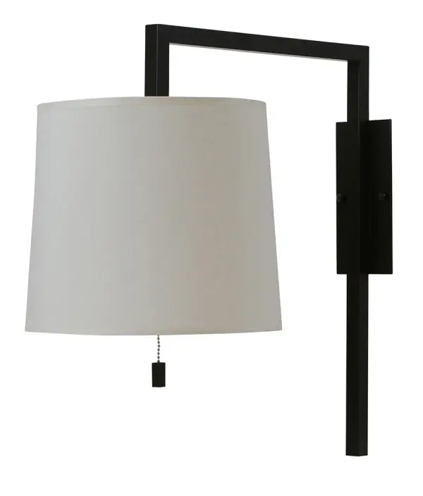 Architectural Bronze Pin-Up Wall Sconce with Linen Shade