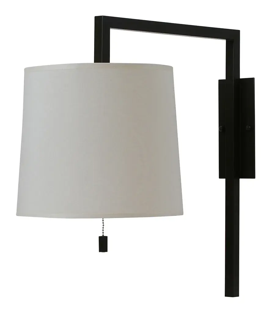 Architectural Bronze Pin-Up Wall Sconce with Linen Shade