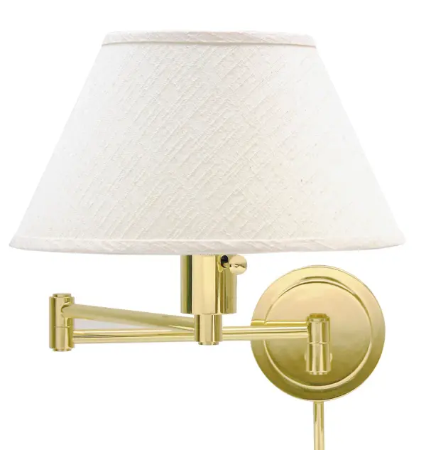 This adjustable swing arm wall lamp combines traditional styling with practical functionality. The polished brass finish and linen shade create a warm, sophisticated look perfect for task lighting in home offices and reading areas.