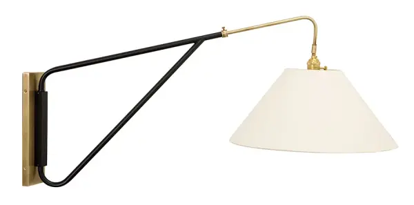 Wall Swing Arm Sconce in Antique Brass with Black Accents
