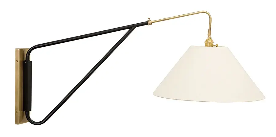 Wall Swing Arm Sconce in Antique Brass with Black Accents