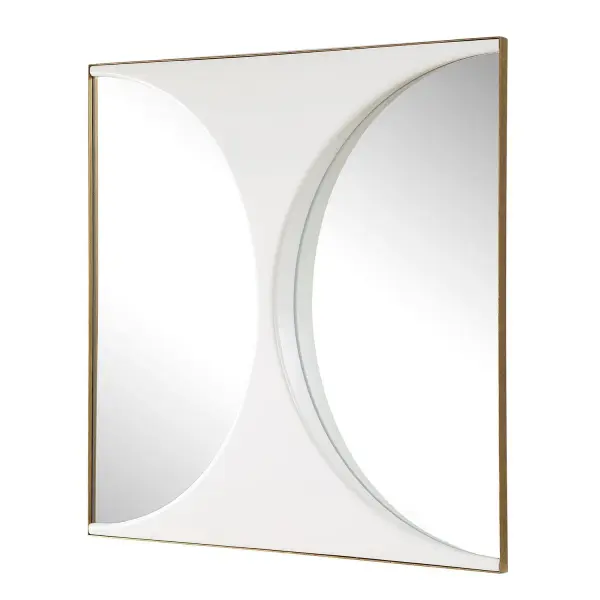 A Modern Statement Piece That Fuses Artistry And Reflection. Featuring A Sculptural Design In Painted Crisp White Layered Over A Mirrored Background. May Be Hung Horizontal Or Vertical. Collection: New Moon Finish: White Width: 24.00" Height: 24.00" Length: 2.00" Weight: 13.45 lb Material: IRON, MIRROR, PU, MDF Country of Origin: China Safety Rating: Indoor Only