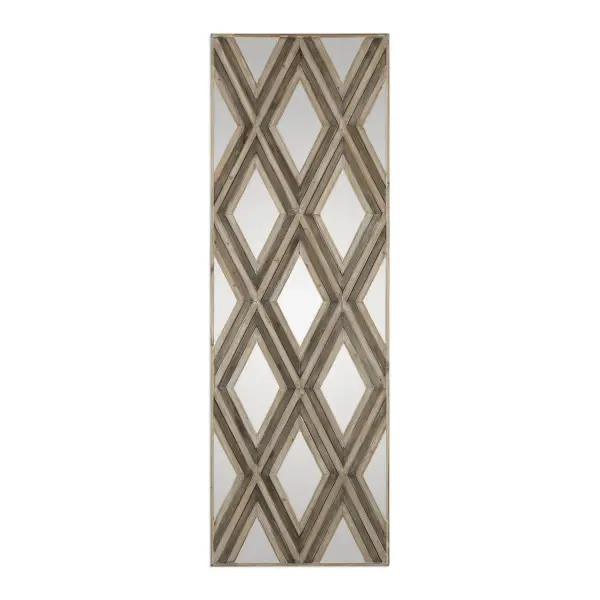An Updated Blend Of Casual And Contemporary With Mirrored Accents, Layered With Fir Veneers In A Geometric Argyle Pattern, Finished In Ivory And Chestnut Gray. May Be Hung Horizontal Or Vertical. Collection: Tahira Designer: Grace Feyock Finish: Ivory And Chestnut Gray Width: 24.00" Height: 72.00" Length: 1.75" Weight: 38.00 lb Extension from Wall: 1.75" Material: Fir Veneer, Mdf, Mirror Country of Origin: China Safety Rating: Indoor Only