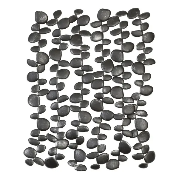 This hand-forged iron wall piece brings a fluid, wave-like form to any wall, finished in charcoal black with subtle silver undertones for depth and texture.