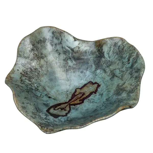 A set of three naturally spalted tamarind wood panels finished in soft Caribbean Blue. Versatile as wall art or tabletop décor, with organic grain variation in each piece.