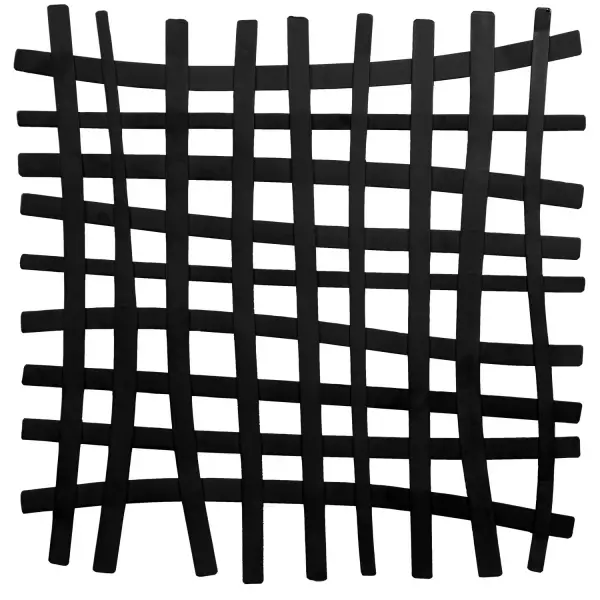 A solid iron wall panel with an abstract grid pattern in matte black. Versatile hanging orientation and a compact 24" square footprint make it easy to style.