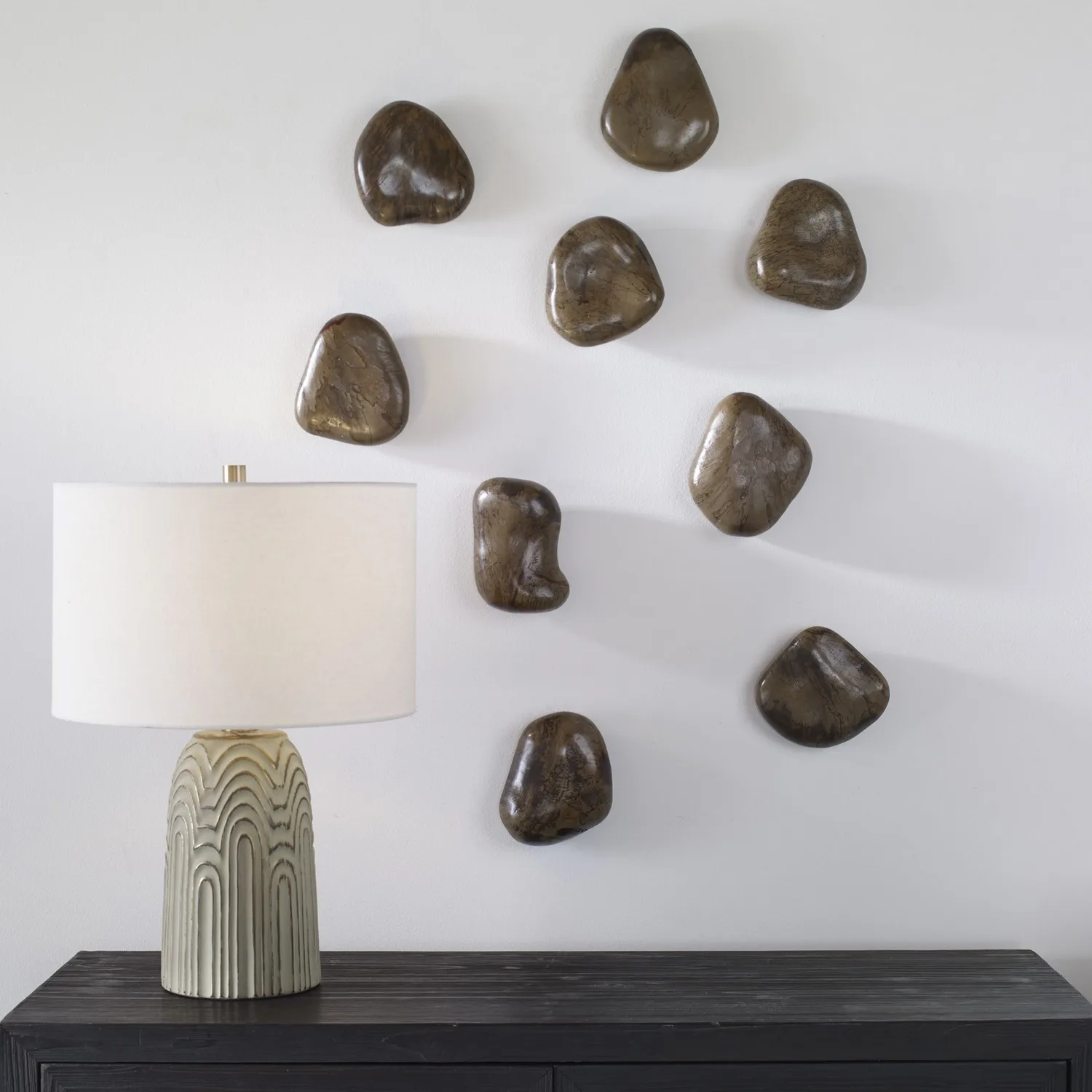 Pebbles Wall Decor, Set of 9 in Walnut Brown