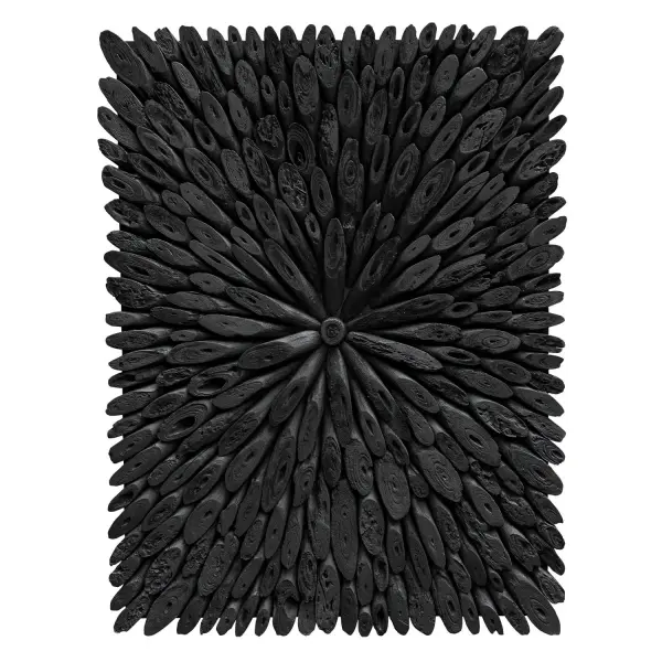 Handcrafted from individually cut driftwood pieces in a rustic black finish, this sunburst-pattern wall panel adds organic texture and dimension. Versatile hanging orientation.